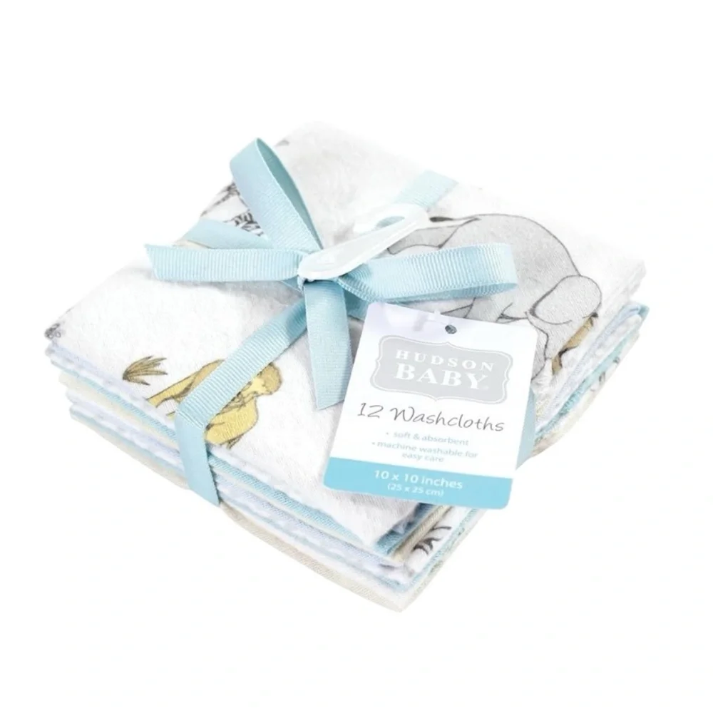 ✨BNWT - Hudson Baby Flannel Cotton Washcloths - Safari World - 12 pack✨
